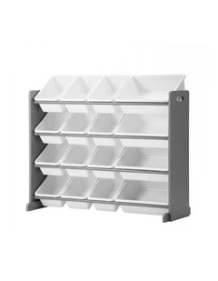 Oikiture Kids Toy Box Organiser 16 Bins Display Shelf Removable Drawer Grey