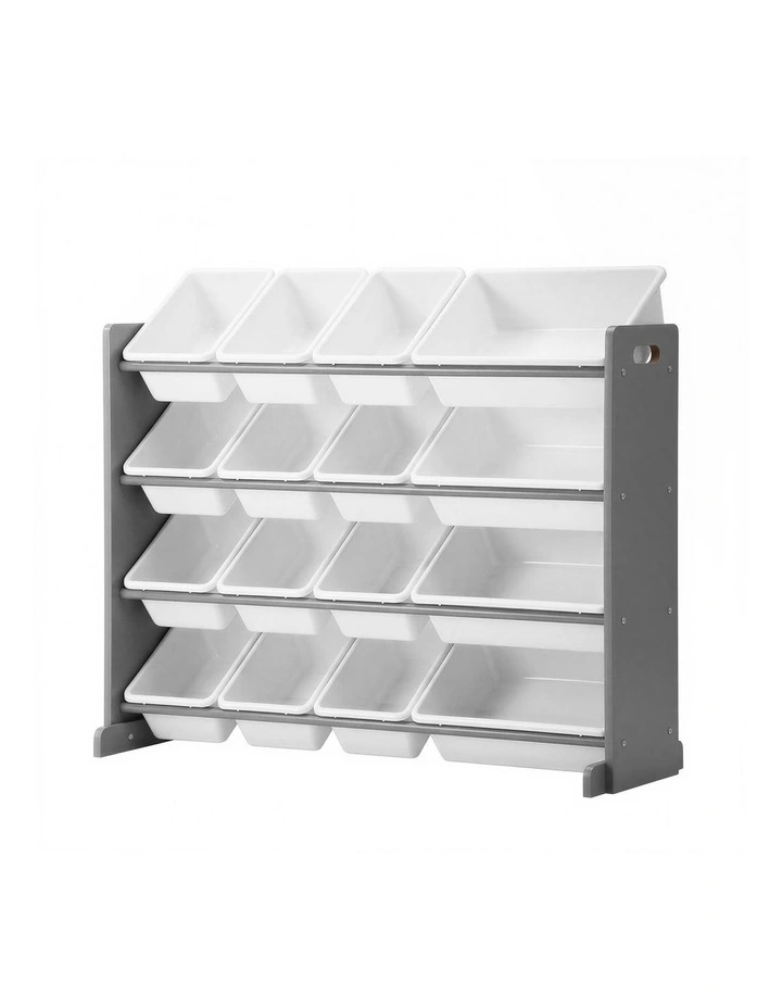 Oikiture Kids Toy Box Organiser 16 Bins Display Shelf Removable Drawer Grey image 1