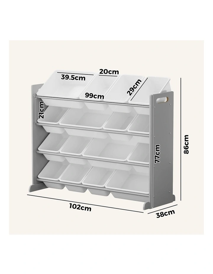 Oikiture Kids Toy Box Organiser 16 Bins Display Shelf Removable Drawer Grey image 3