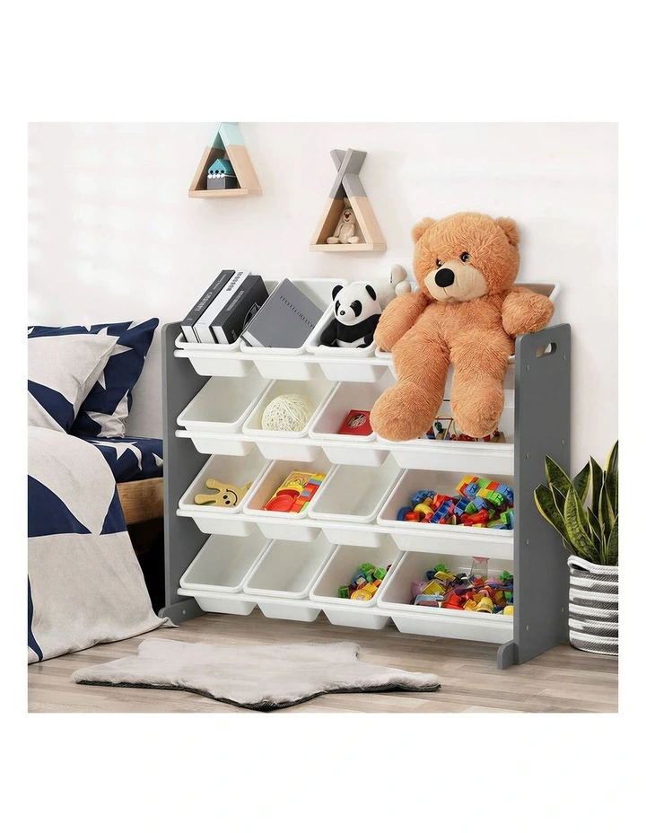 Oikiture Kids Toy Box Organiser 16 Bins Display Shelf Removable Drawer Grey image 5