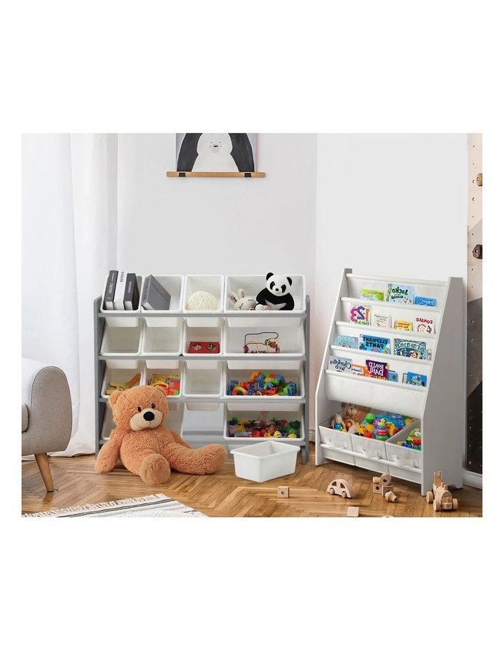 Oikiture Kids Toy Box Organiser 16 Bins Display Shelf Removable Drawer Grey image 7