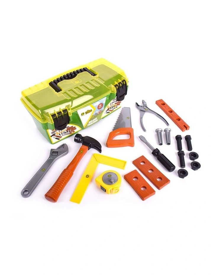 18pc John Deere Deluxe Tool Box w/ Carry Handle & Two Locking Snaps Toy 3Y image 1