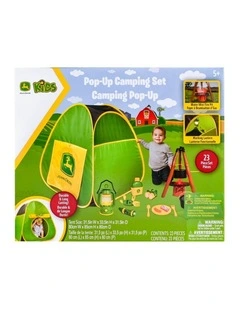 18pc John Deere 18Pc Pop-Up Camping Set w/Interactive Fire Pit & Accessories 5y 