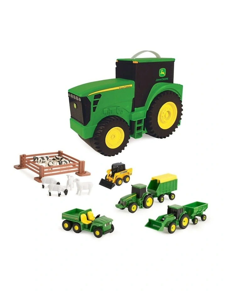18pc John Deere Kids Farming Vehicles Toy Carry Case Value Set 7-10cm Green 3y image 1