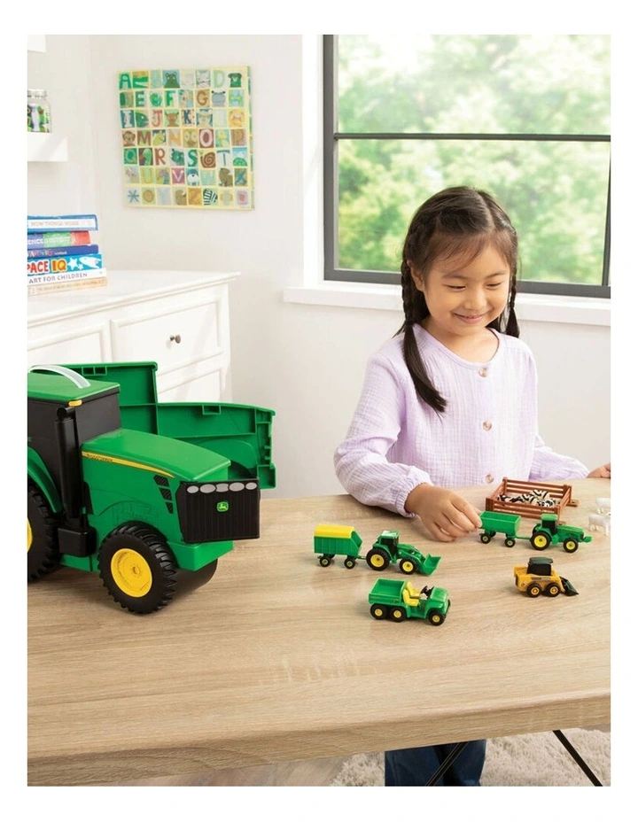 18pc John Deere Kids Farming Vehicles Toy Carry Case Value Set 7-10cm Green 3y image 3