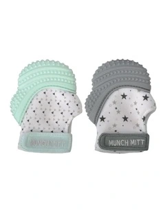 2pc Munch Mitt Teething Mitten Set for Babies Mint & Grey