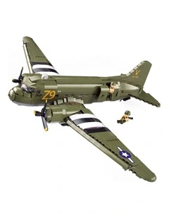 Sluban B1366 Model Kit 1:44 C47 Skytrain Airtrain Cargo Transport Aircraft WWII Air Force Building