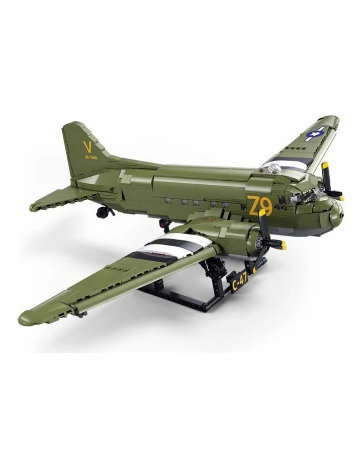 Sluban B1366 Model Kit 1:44 C47 Skytrain Airtrain Cargo Transport Aircraft WWII Air Force Building image 4