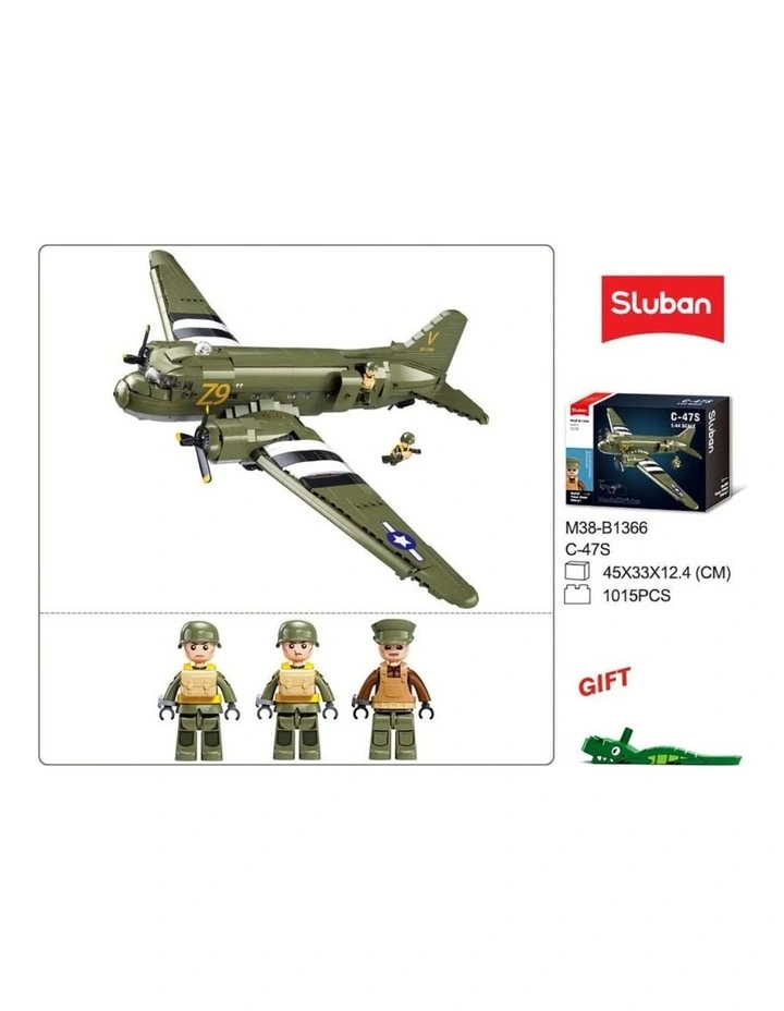 Sluban B1366 Model Kit 1:44 C47 Skytrain Airtrain Cargo Transport Aircraft WWII Air Force Building image 5