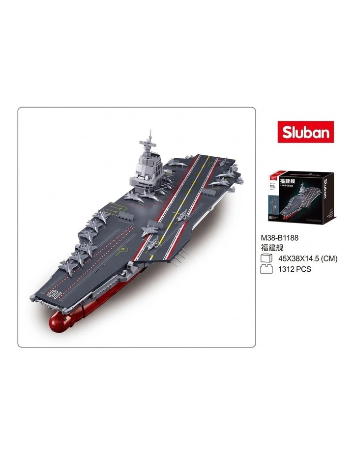 Sluban B1188 Model Kit 1:450 Aircraft Carrier Fujian Type 003 Chinese PLAN Warship Navy Vessel Boat image 3