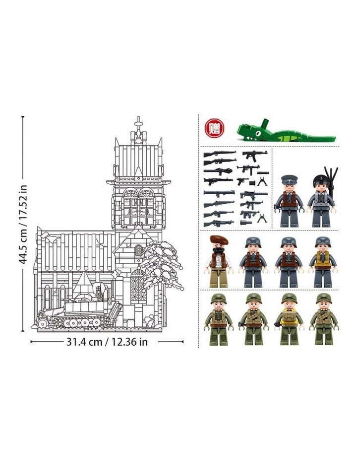 Sluban B1532 Model Kit 44cm Battle Of Sainte Mere Eglise D-Day WWII Paratrooper Army Building image 2