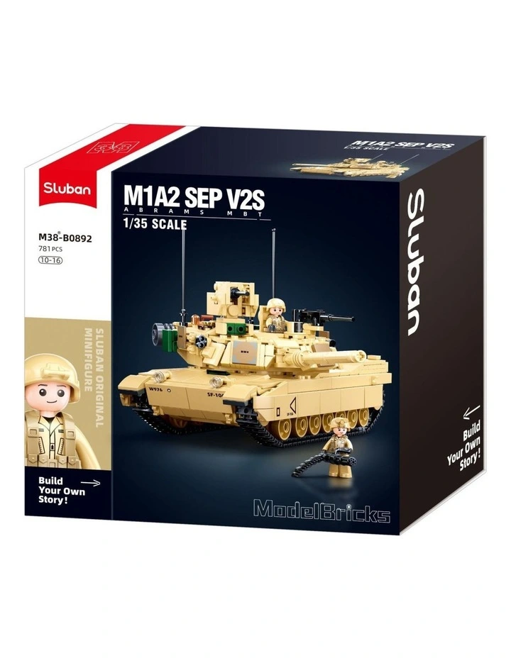 Sluban B0892 Model Kit M1A2 Abrams Main Battle Tank US Army Desert Armor Vehicle Military image 2