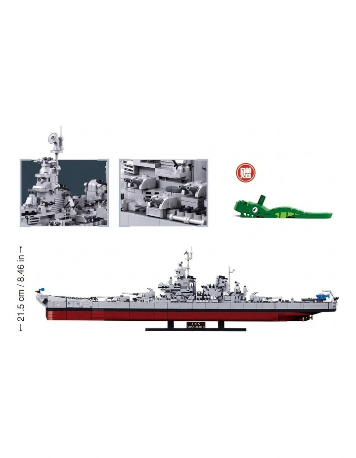 Sluban B1291 Model Kit 1:350 USS Missouri BB63 Mighty Mo Battleship Warship WWII Navy Vessel Boat image 2