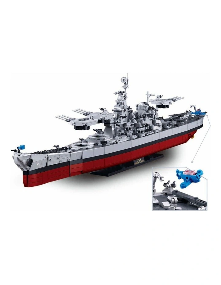 Sluban B1291 Model Kit 1:350 USS Missouri BB63 Mighty Mo Battleship Warship WWII Navy Vessel Boat image 4