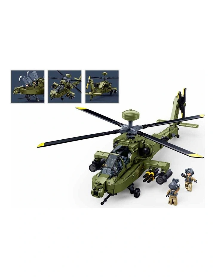 Sluban B1536 Model Kit 1:44 AH-64D Apache Attack Helicopter Chopper Gunship Army Military Air Force image 3