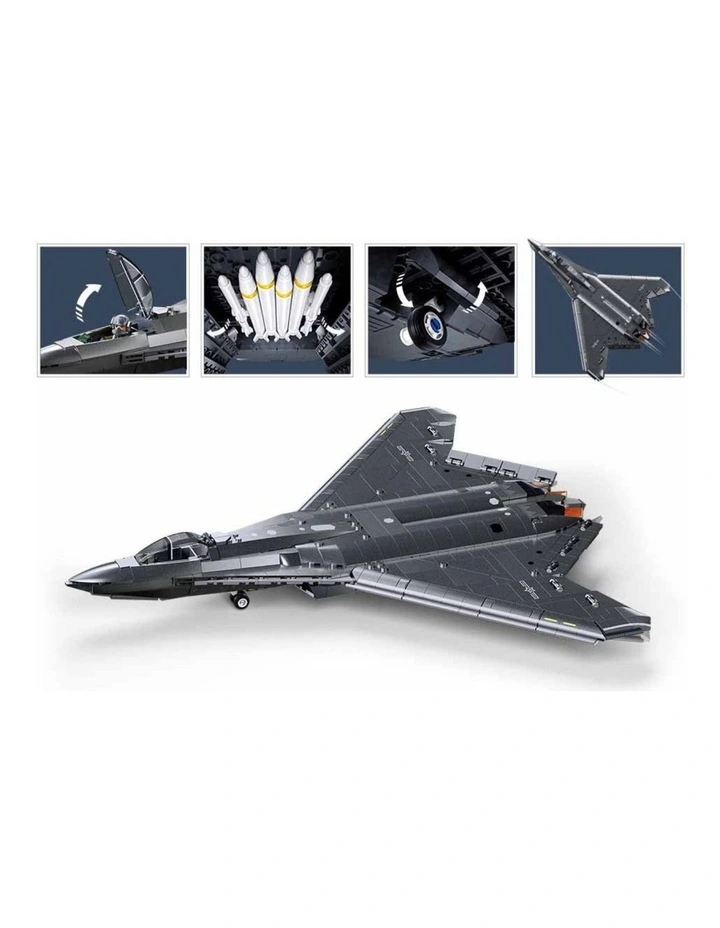 Sluban B1587 Model Kit 1:44 J50 Stealth Fighter Jet Plane - Military Air Force Building Blocks DIY image 4
