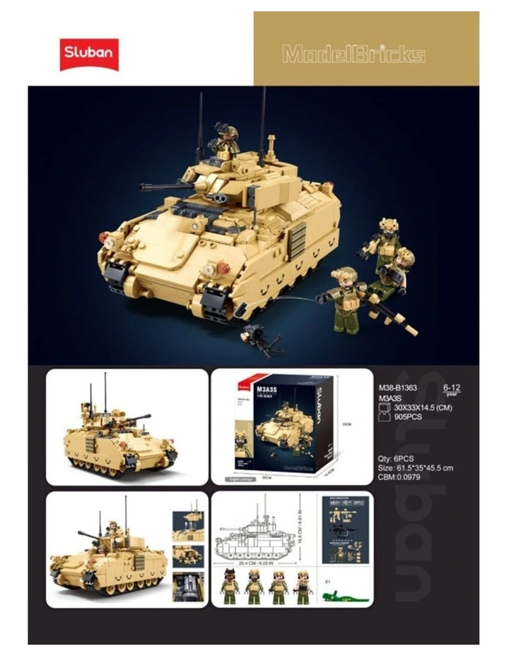 Sluban B1363 Model Kit 1:35 M3A3 Bradley Armored Infantry Vehicle IFV AFV Modern US Army image 3