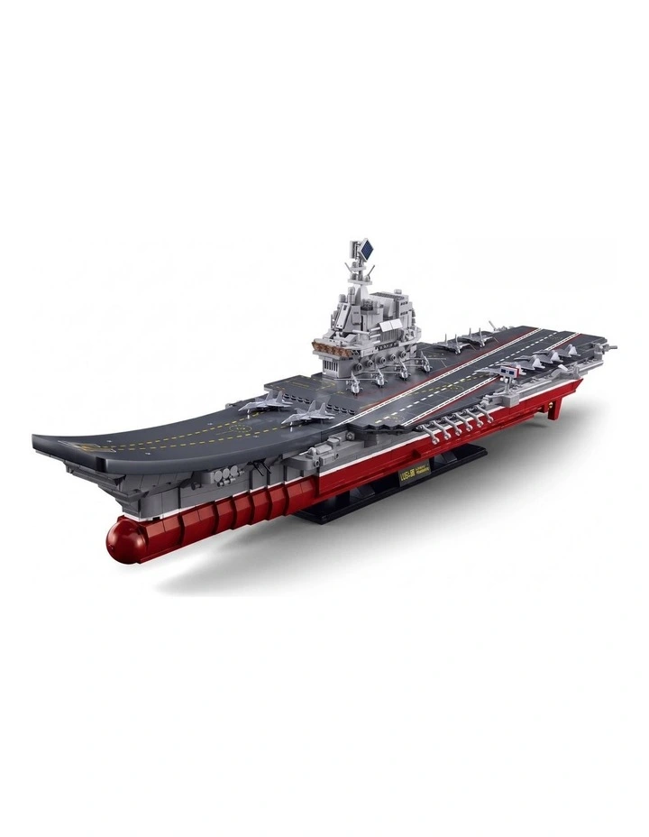 Sluban B1189 Model Kit 1:450 Aircraft Carrier Shandong Type 002 PLAN Warship Navy Vessel Boat image 1