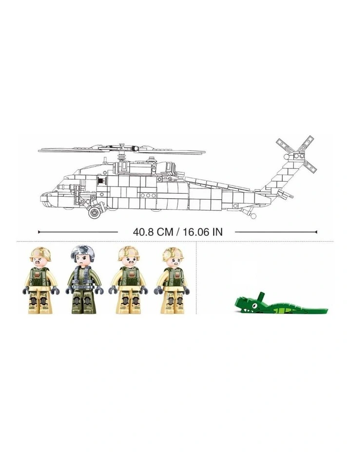 Sluban B1012 Model Kit UH60 Black Hawk Medical Rescue Helicopter US Army MEDEVAC Air Force Military image 2
