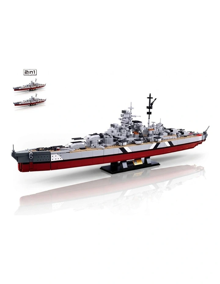 Sluban B1102 Model Kit WWII Bismarck Battleship Large Scale Warship Navy Vessel Boat Military image 1