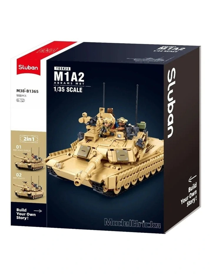 Sluban B1365 Model Kit 1:35 M1A2 Abrams TUSK II Battle Tank MBT Modern US Army Military Building image 2