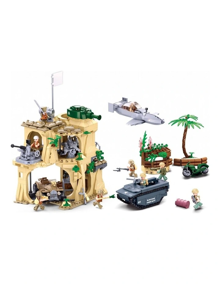Sluban B1111 Model Kit WWII Battle of Iwo Jima Island Bunker Landing Craft Army Military Base image 1