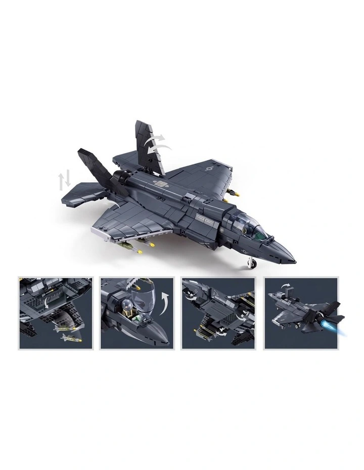 Sluban B1361 Model Kit 1:44 F35 Lightning Stealth Fighter Jet Plane Modern USAF Air Force Building image 2