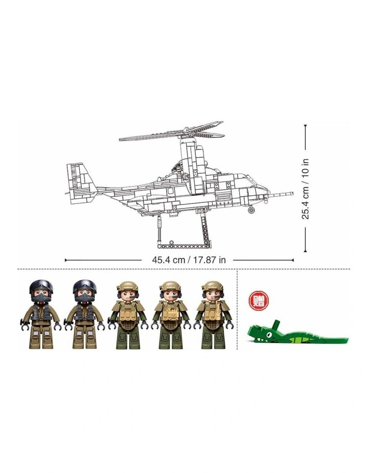 Sluban B1537 Model Kit 1:44 MV-22 Osprey Tiltrotor Helicopter Plane Military Air Force Building image 2