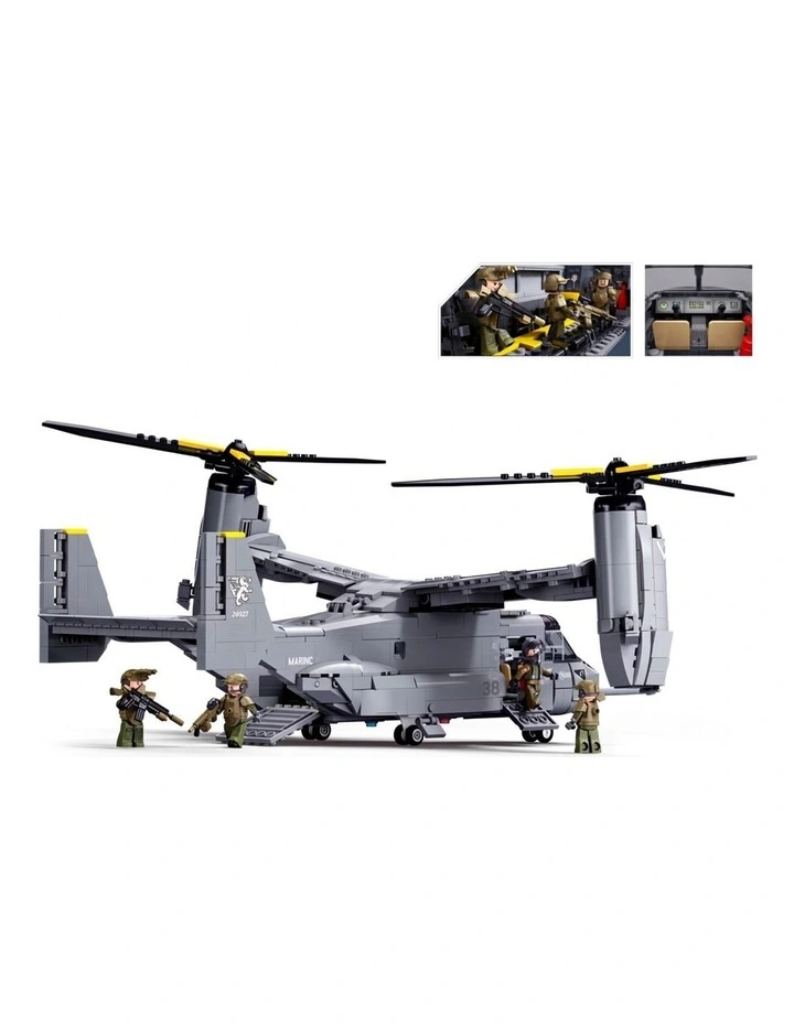 Sluban B1537 Model Kit 1:44 MV-22 Osprey Tiltrotor Helicopter Plane Military Air Force Building image 3