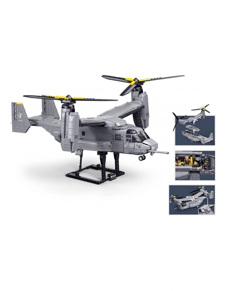 Sluban B1537 Model Kit 1:44 MV-22 Osprey Tiltrotor Helicopter Plane Military Air Force Building image 4