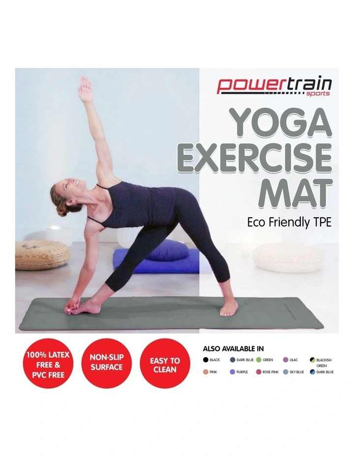 Powertrain TPE Yoga Pilates Exercise Mat 6mm - Light Grey image 3