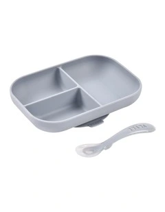 Silicone Suction Divided Plate & Spoon - Pebble