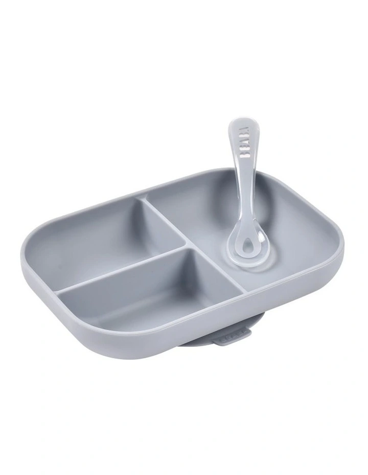 Silicone Suction Divided Plate & Spoon - Pebble image 2