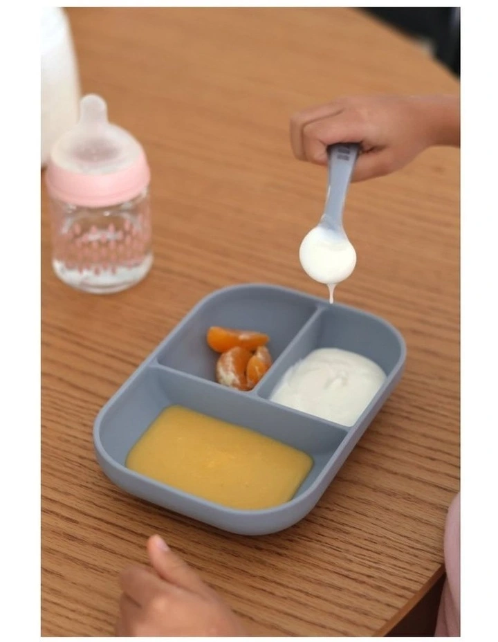 Silicone Suction Divided Plate & Spoon - Pebble image 4