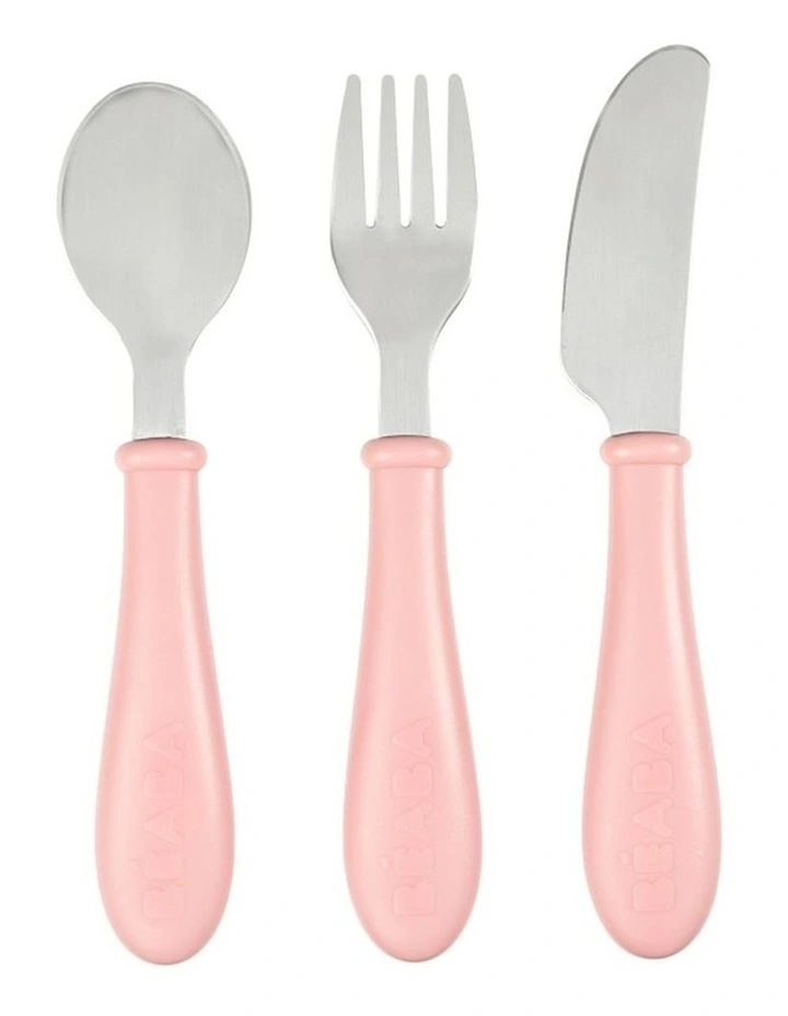 Stainless Steel Training Cutlery 3 Piece Set - Vintage Pink image 1