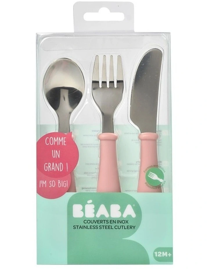 Stainless Steel Training Cutlery 3 Piece Set - Vintage Pink image 2