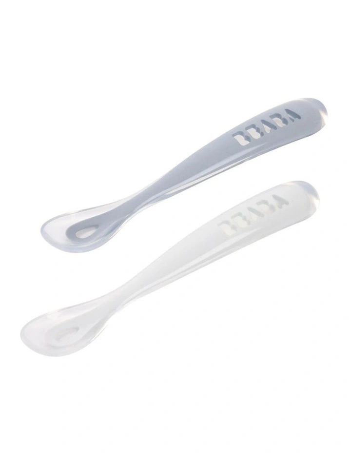 1st Stage Silicone Spoons & Case 2 Pack - Cloud Blue/Pebble image 1