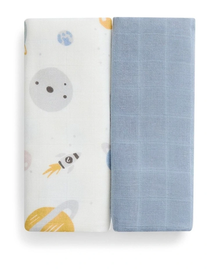 Burp Cloth 2 Pack Muslin Rocket Mist Blue image 4