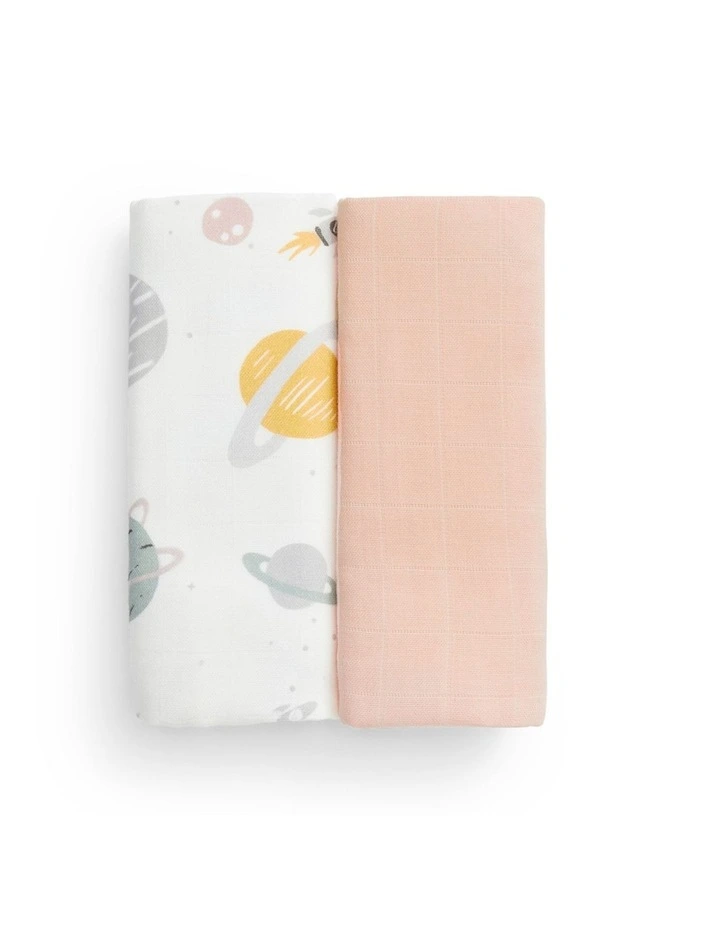 Burp Cloth 2 Pack Muslin Rocket Blush image 4