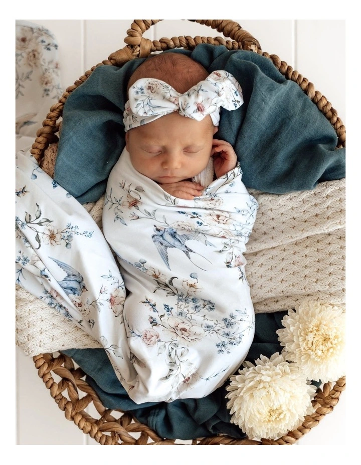 Sweet Swallows Organic Jersey Wrap & Topknot Set image 3