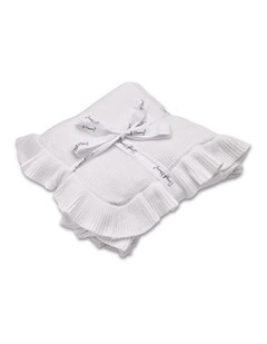 White Ruffle Knit Organic Baby Blanket