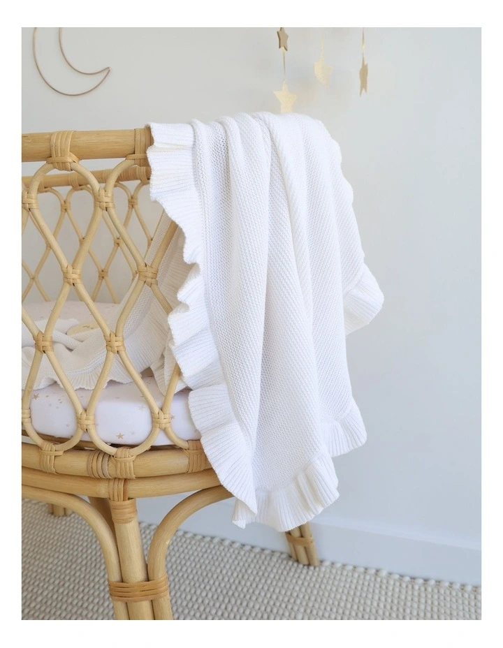 White Ruffle Knit Organic Baby Blanket image 2