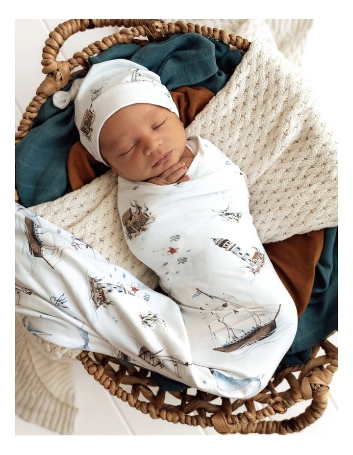 Set Sail Organic Jersey Wrap & Beanie Set image 2