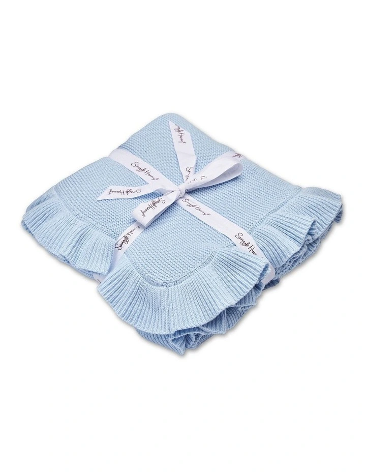 Baby Blue Ruffle Knit Organic Baby Blanket image 1