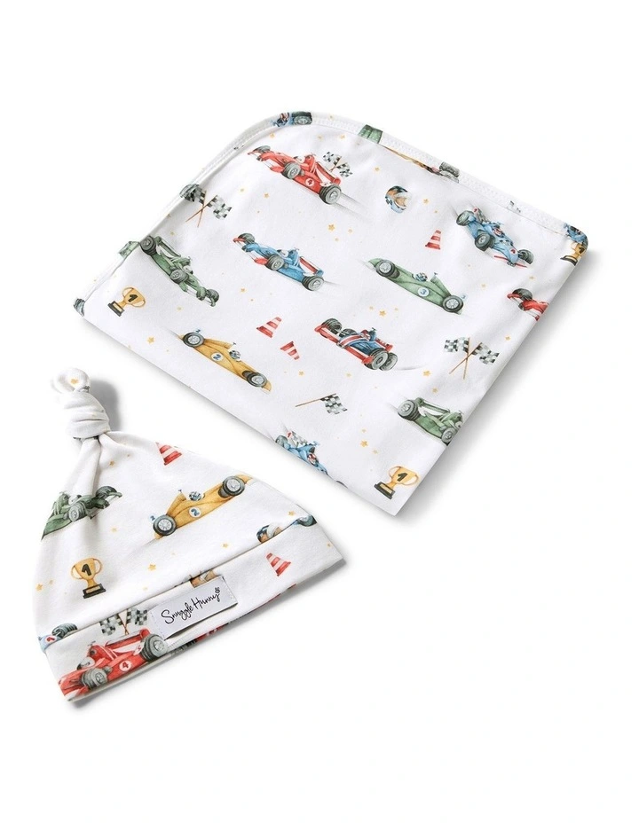 Little Racers Organic Jersey Wrap & Beanie Set image 1