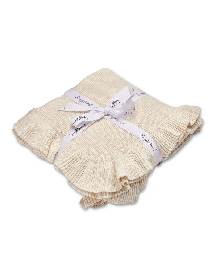 Cream Ruffle Knit Organic Baby Blanket image 1