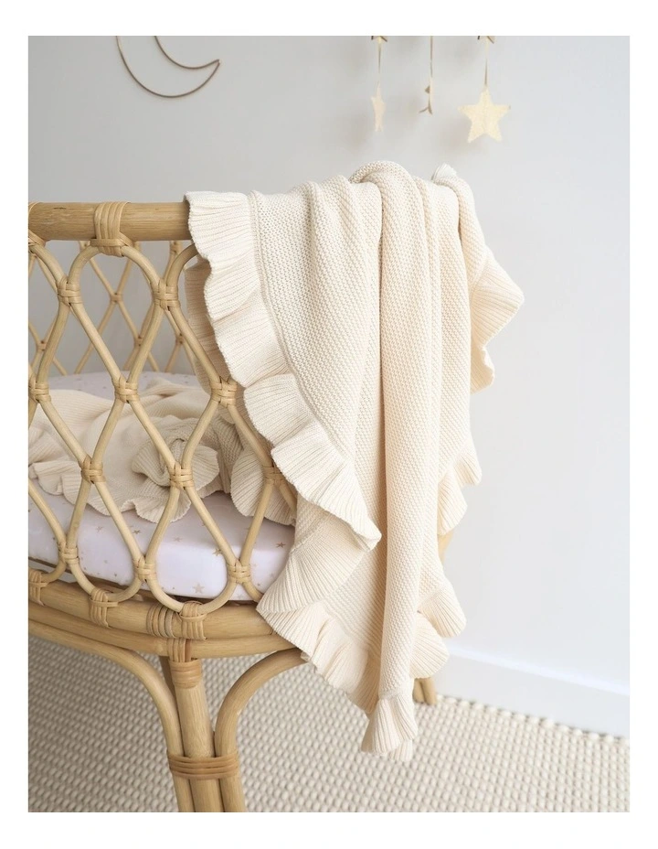 Cream Ruffle Knit Organic Baby Blanket image 2