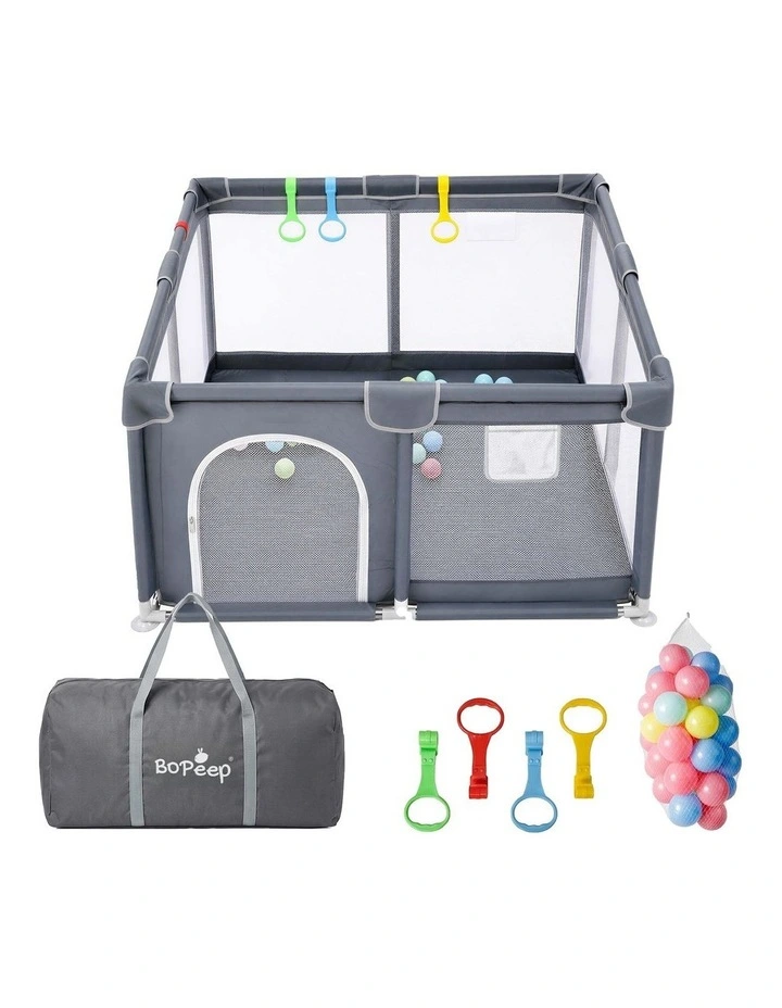BoPeep Baby Playpen 150x180cm Large Play Pen Foldable Mesh Oxford Grey image 2