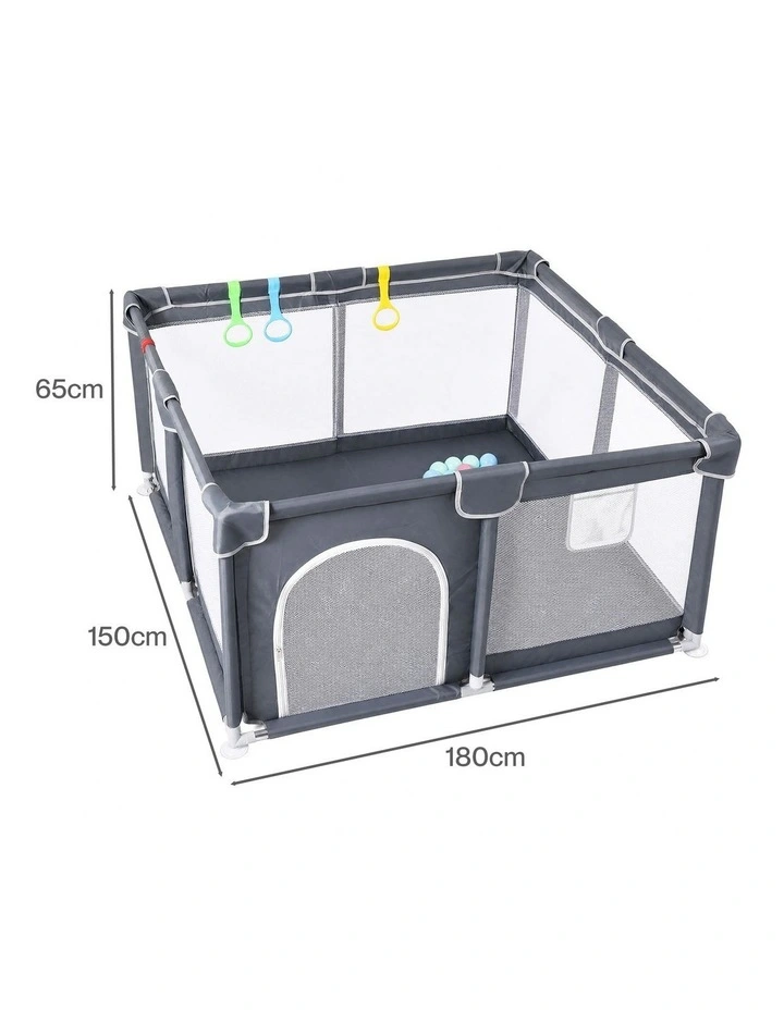 BoPeep Baby Playpen 150x180cm Large Play Pen Foldable Mesh Oxford Grey image 3
