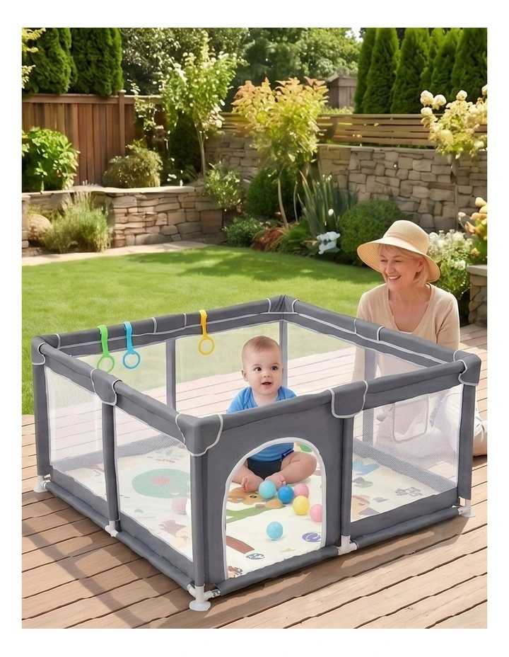 BoPeep Baby Playpen 150x180cm Large Play Pen Foldable Mesh Oxford Grey image 4
